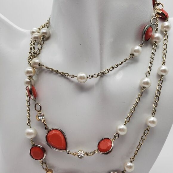Glistening orange retro‎ pearl necklace - Picture 2 of 3